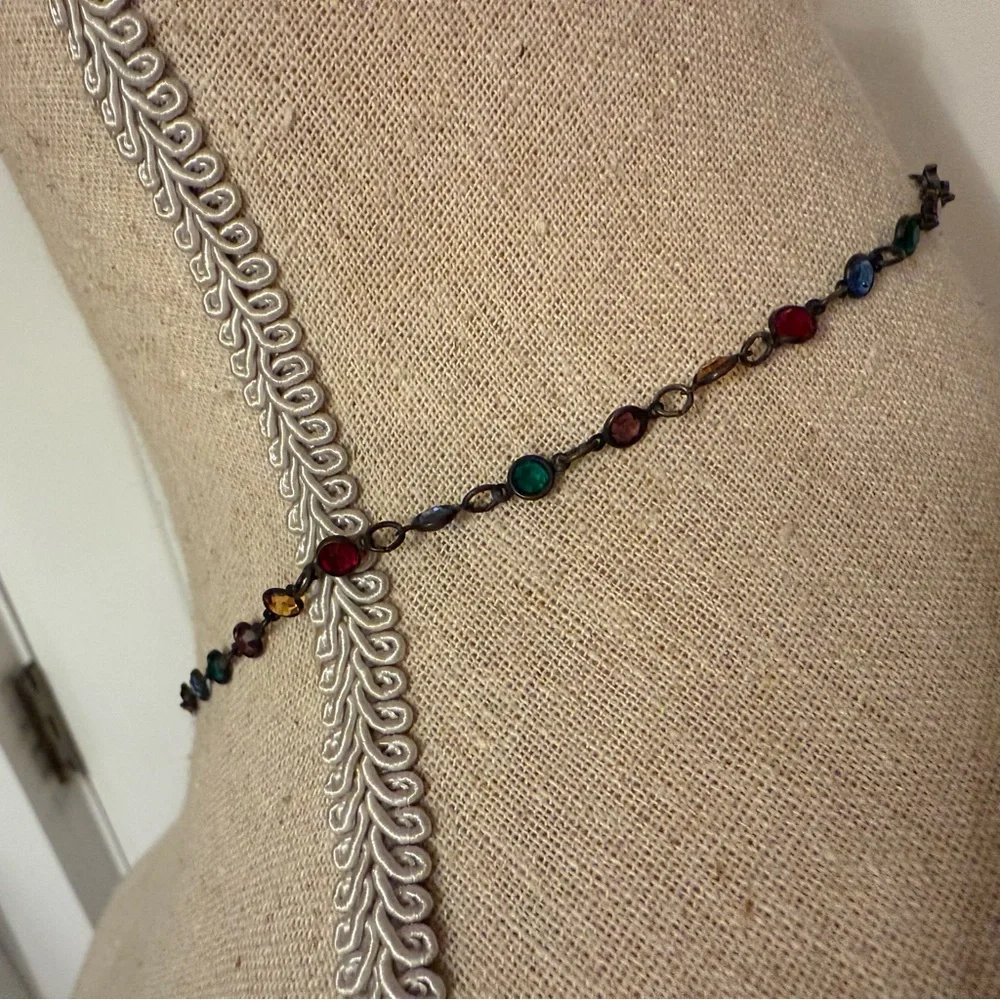 NECKLACE Y OXIDIZED BRONZE COLOR CHAIN WITH MULTI COLOR AUSTRIAN CRYSTALS USA